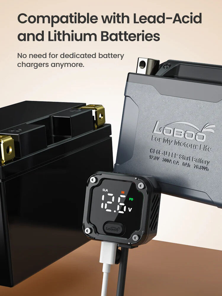 LOBOO Ładowarka dwukierunkowa (ładowanie, monitorowanie, regeneracja akumulatorów), wodoodporna, aluminiowy korpus