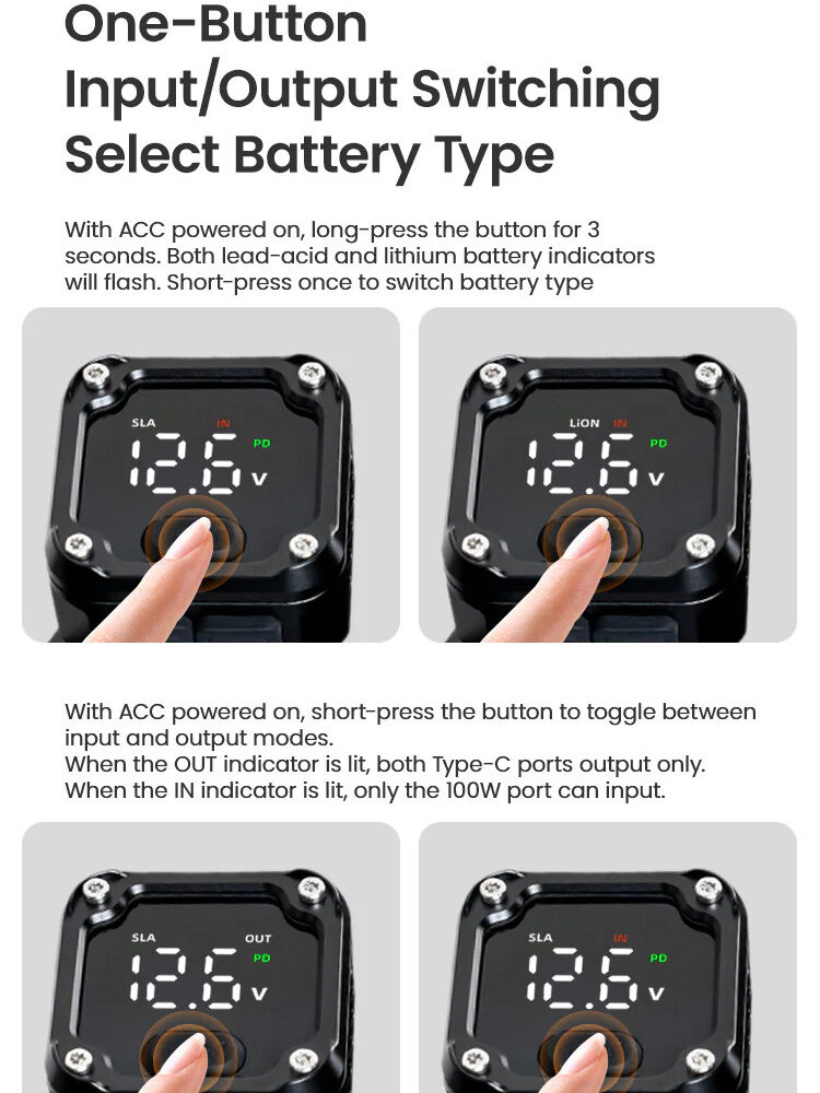 LOBOO Ładowarka dwukierunkowa (ładowanie, monitorowanie, regeneracja akumulatorów), wodoodporna, aluminiowy korpus