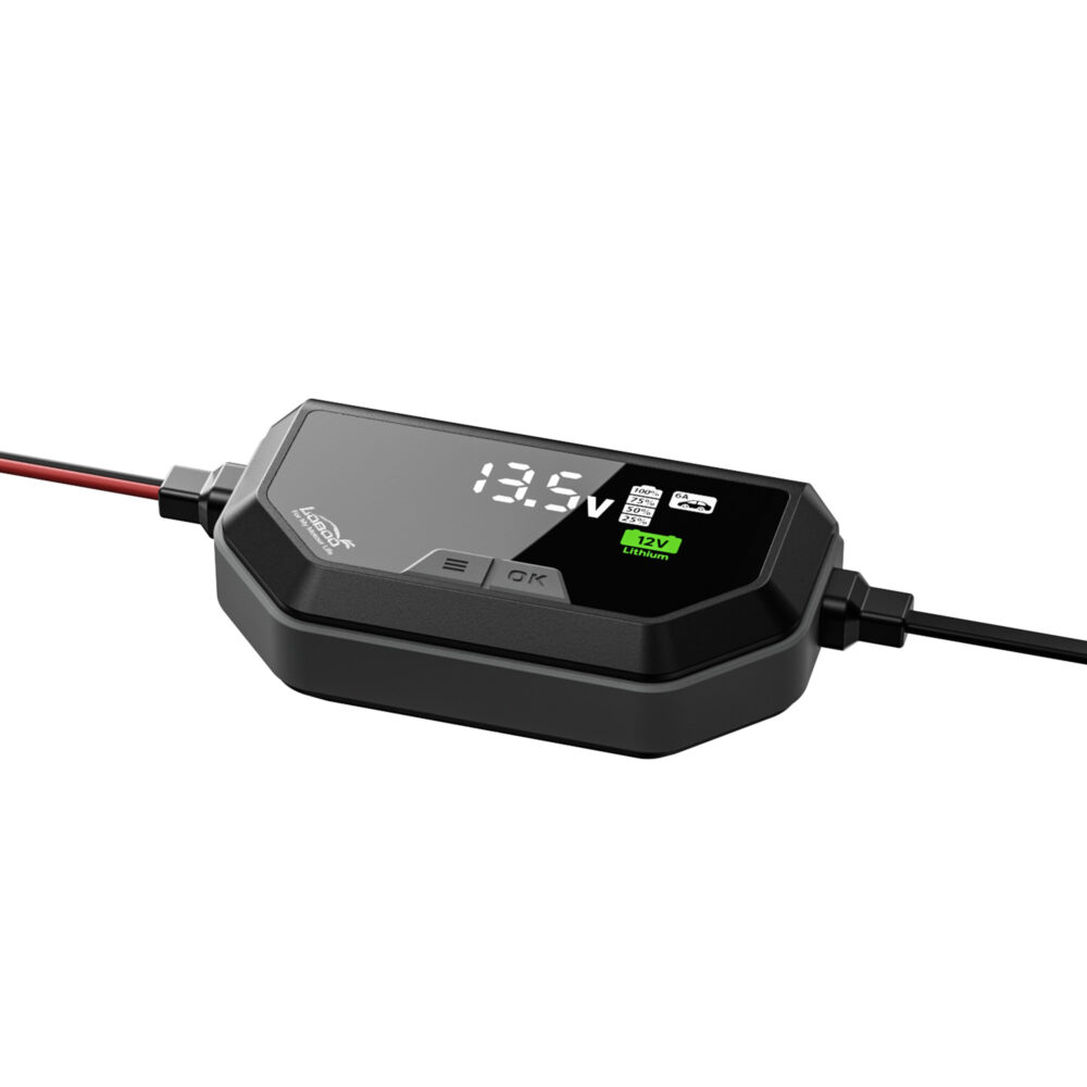 LOBOO Ładowarka motocyklowa z funkcją konserwacji 6A, do akumulatorów kwasowych, żelowych, litowych