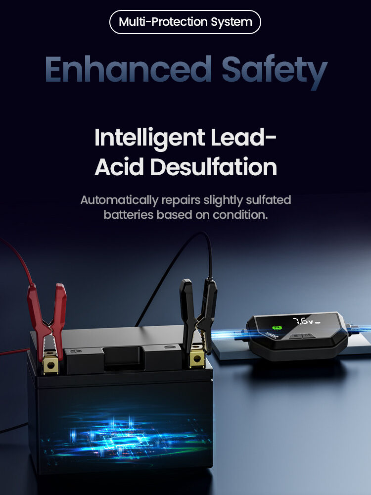 LOBOO Ładowarka motocyklowa z funkcją konserwacji 6A, do akumulatorów kwasowych, żelowych, litowych