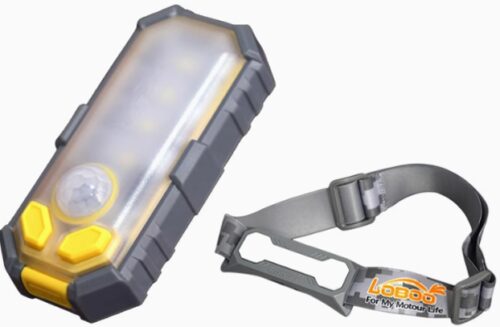 LOBOO Lampka sportowa z paskiem na głowę, wodoodporna IP66, czujnik ruchu