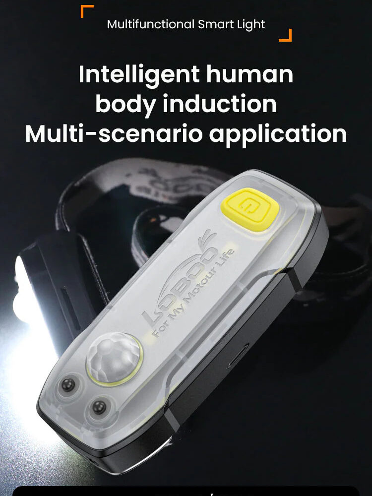 LOBOO Lampka sportowa z paskiem na głowę, wodoodporna IP66, czujnik ruchu