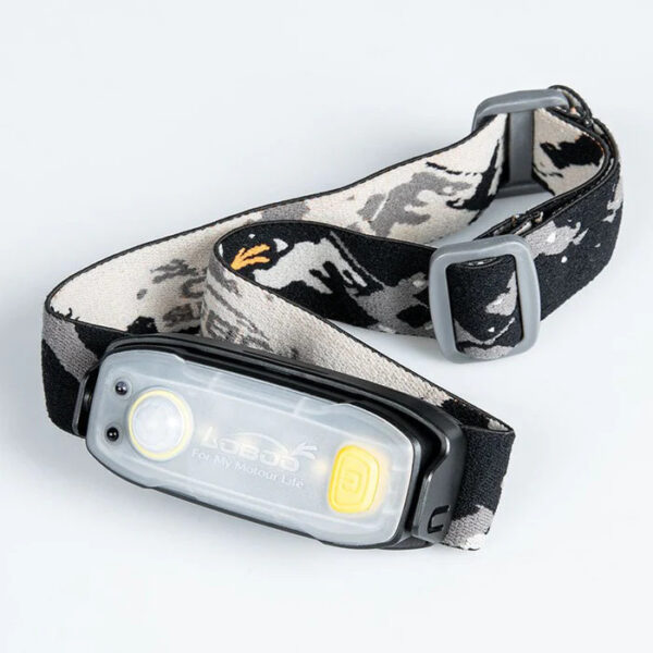 LOBOO Lampka sportowa z paskiem na głowę, wodoodporna IP66, czujnik ruchu