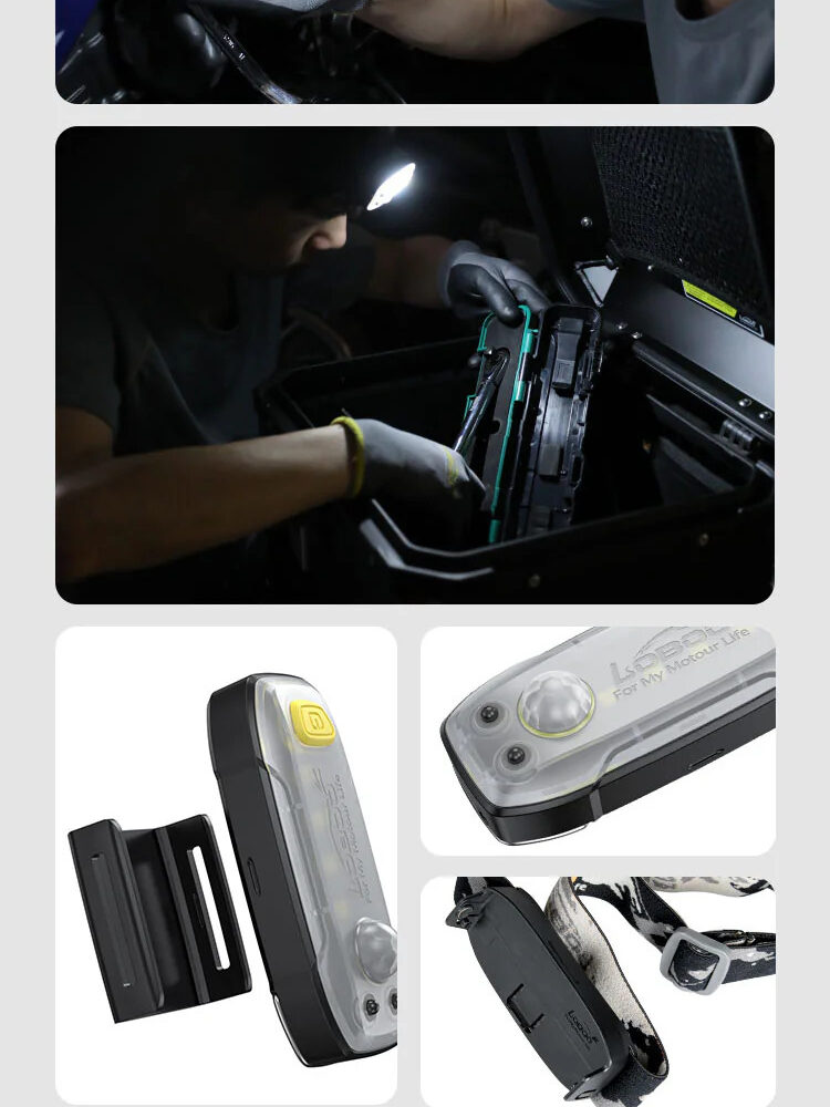 LOBOO Lampka sportowa z uchwytem na bagaż PIKE, wodoodporna IP66, czujnik ruchu