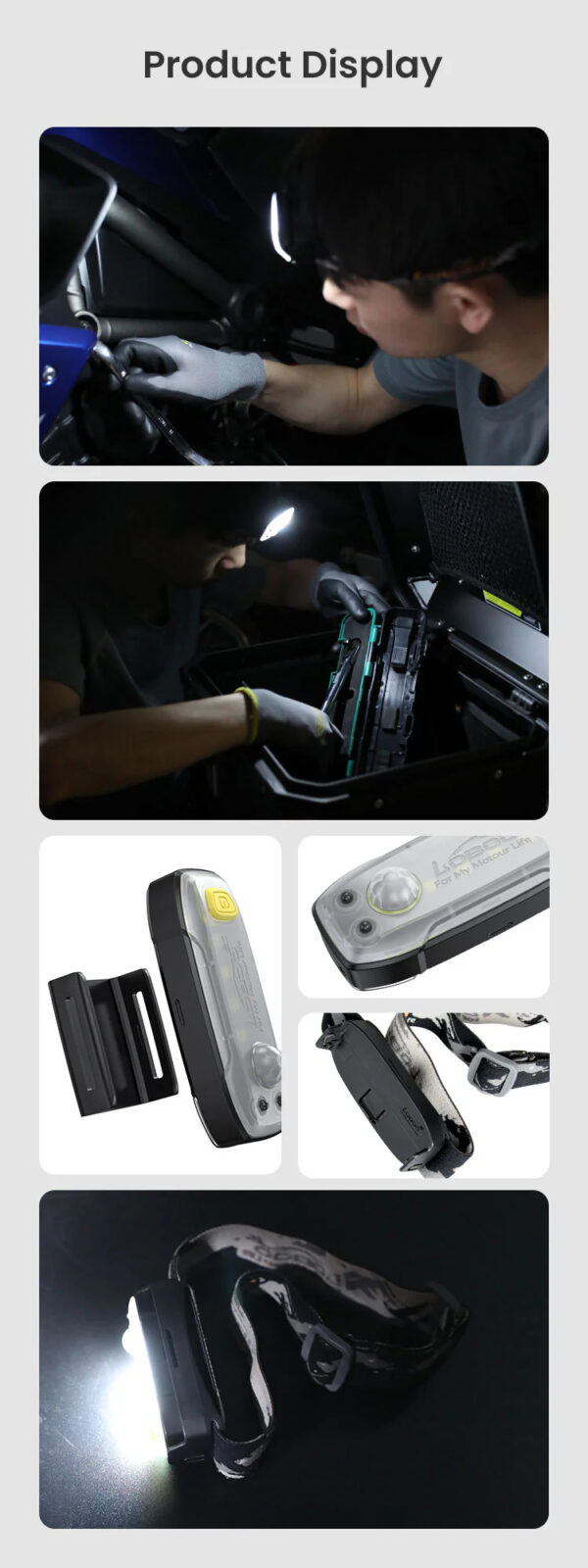 LOBOO Lampka sportowa z uchwytem na bagaż TIBET, wodoodporna IP66, czujnik ruchu