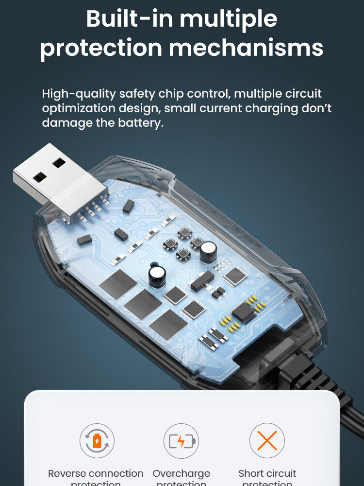 LOBOO Inteligenta Mini ładowarka do akumulatorów 12V (kwasowe, żelowe, litowe), USB