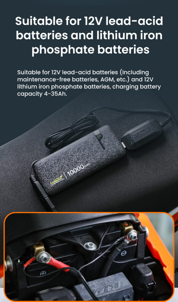 LOBOO Inteligenta Mini ładowarka do akumulatorów 12V (kwasowe, żelowe, litowe), USB