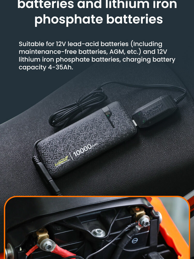 LOBOO Inteligenta Mini ładowarka do akumulatorów 12V (kwasowe, żelowe, litowe), USB