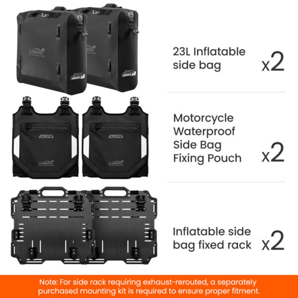 LOBOO Pompowane miękkie torby boczne na gmole, wodoodporne z aluminiowymi płytami montażowymi, seria ALPINE, 1 zestaw - 2 szt 23