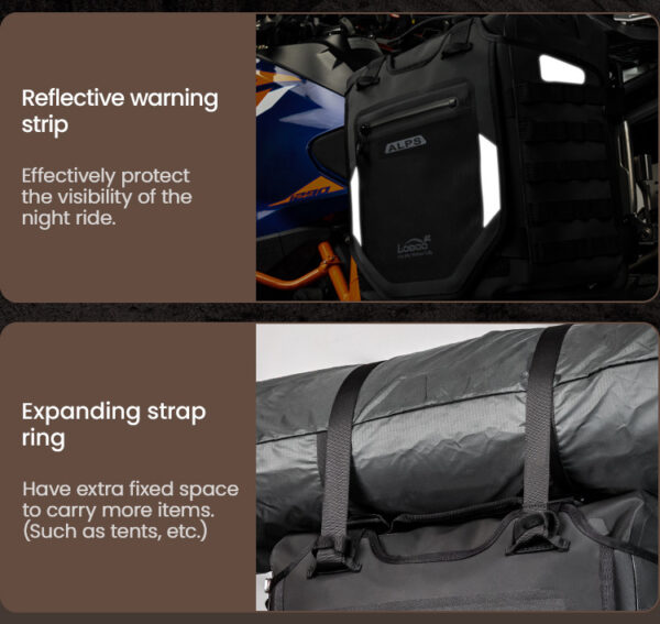 LOBOO Pompowane miękkie torby boczne na gmole, wodoodporne z aluminiowymi płytami montażowymi, seria ALPINE, 1 zestaw - 2 szt 23