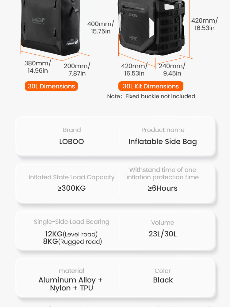 LOBOO Pompowane miękkie torby boczne na gmole, wodoodporne z aluminiowymi płytami montażowymi, seria ALPINE, 1 zestaw - 2 szt 23