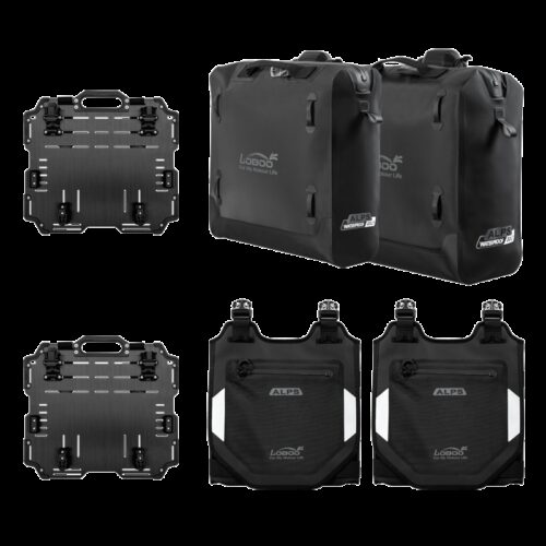 LOBOO Pompowane miękkie torby boczne na gmole, wodoodporne z aluminiowymi płytami montażowymi, seria ALPINE, czarne, 1 zestaw -