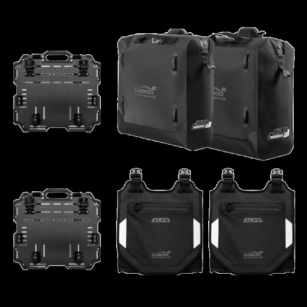 LOBOO Pompowane miękkie torby boczne na gmole, wodoodporne z aluminiowymi płytami montażowymi, seria ALPINE, czarne, 1 zestaw -