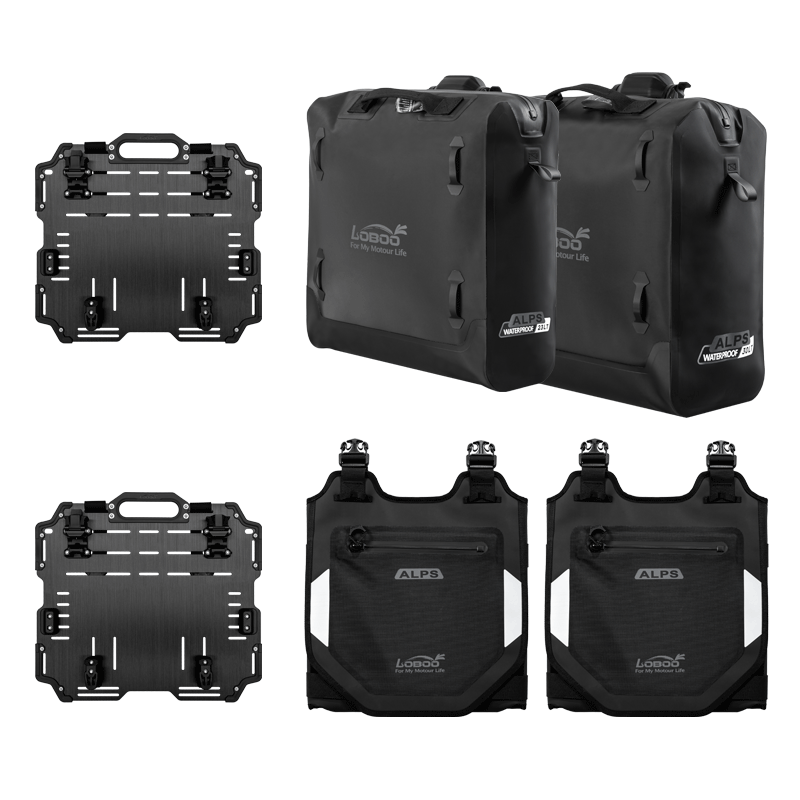 LOBOO Pompowane miękkie torby boczne na gmole, wodoodporne z aluminiowymi płytami montażowymi, seria ALPINE, czarne, 1 zestaw -