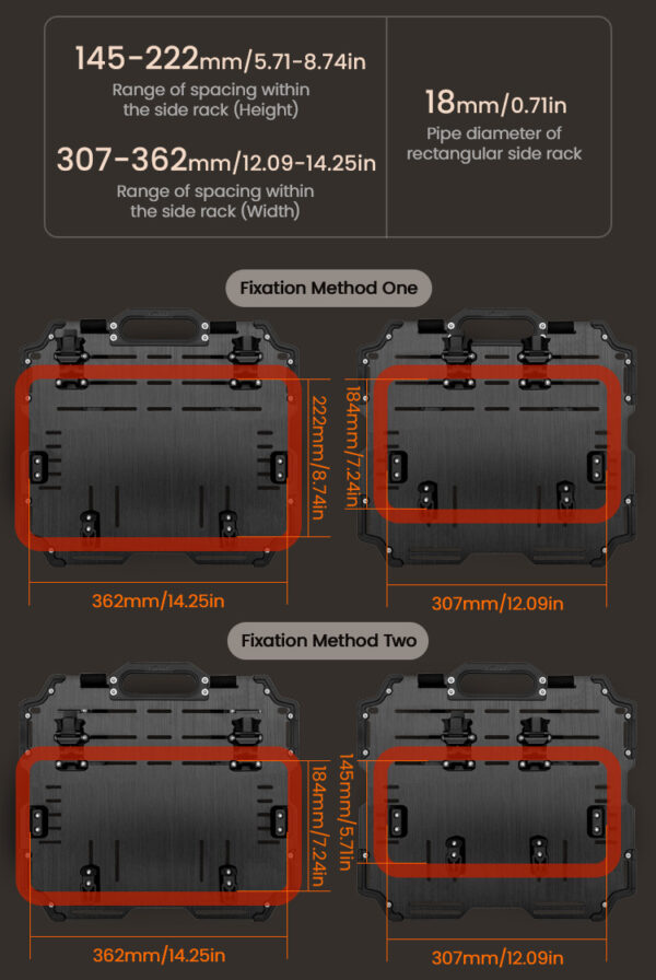 LOBOO Pompowane miękkie torby boczne na gmole, wodoodporne z aluminiowymi płytami montażowymi, seria ALPINE, czarne, 1 zestaw -