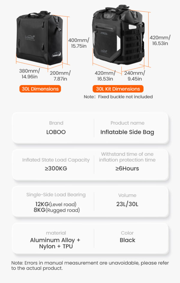 LOBOO Pompowane miękkie torby boczne na gmole, wodoodporne z aluminiowymi płytami montażowymi, seria ALPINE, czarne, 1 zestaw -