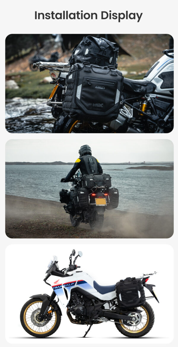 LOBOO Pompowane miękkie torby boczne na gmole, wodoodporne z aluminiowymi płytami montażowymi, seria ALPINE, czarne, 1 zestaw -