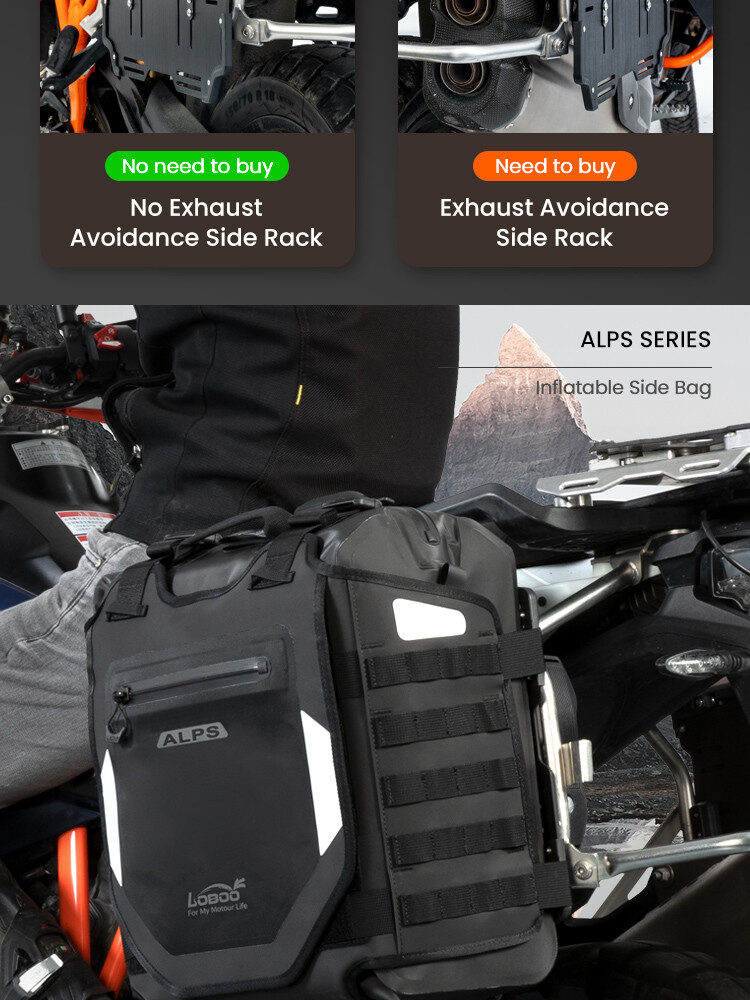 LOBOO Pompowane miękkie torby boczne na gmole, wodoodporne z aluminiowymi płytami montażowymi, seria ALPINE, czarne, 1 zestaw -