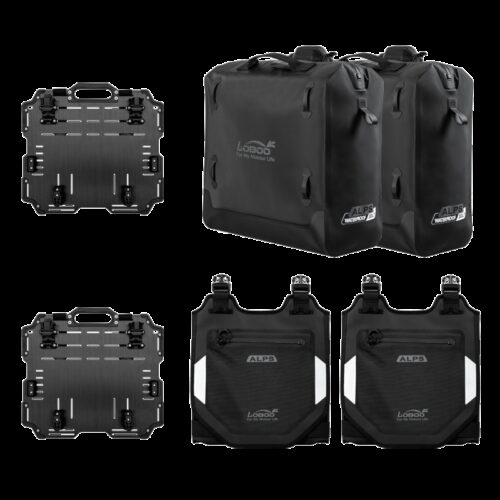LOBOO Pompowane miękkie torby boczne na gmole, wodoodporne z aluminiowymi płytami montażowymi, seria ALPINE, czarne, 1 zestaw -
