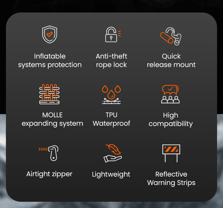 LOBOO Pompowane miękkie torby boczne na gmole, wodoodporne z aluminiowymi płytami montażowymi, seria ALPINE, czarne, 1 zestaw -