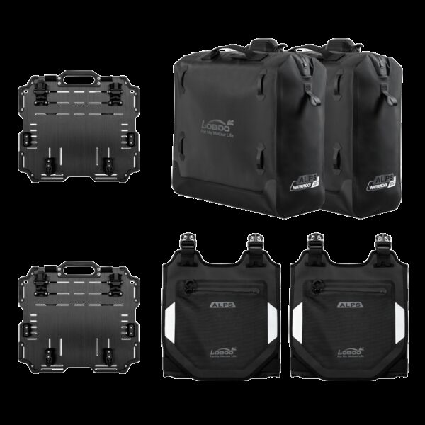LOBOO Pompowane miękkie torby boczne na gmole, wodoodporne z aluminiowymi płytami montażowymi, seria ALPINE, czarne, 1 zestaw -