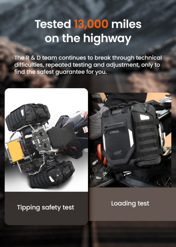 LOBOO Pompowane miękkie torby boczne na gmole, wodoodporne z aluminiowymi płytami montażowymi, seria ALPINE, czarne, 1 zestaw -