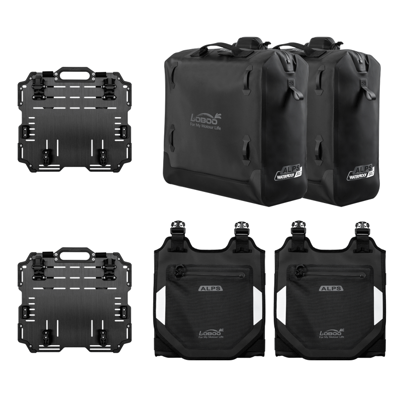 LOBOO Pompowane miękkie torby boczne na gmole, wodoodporne z aluminiowymi płytami montażowymi, seria ALPINE, czarne, 1 zestaw -