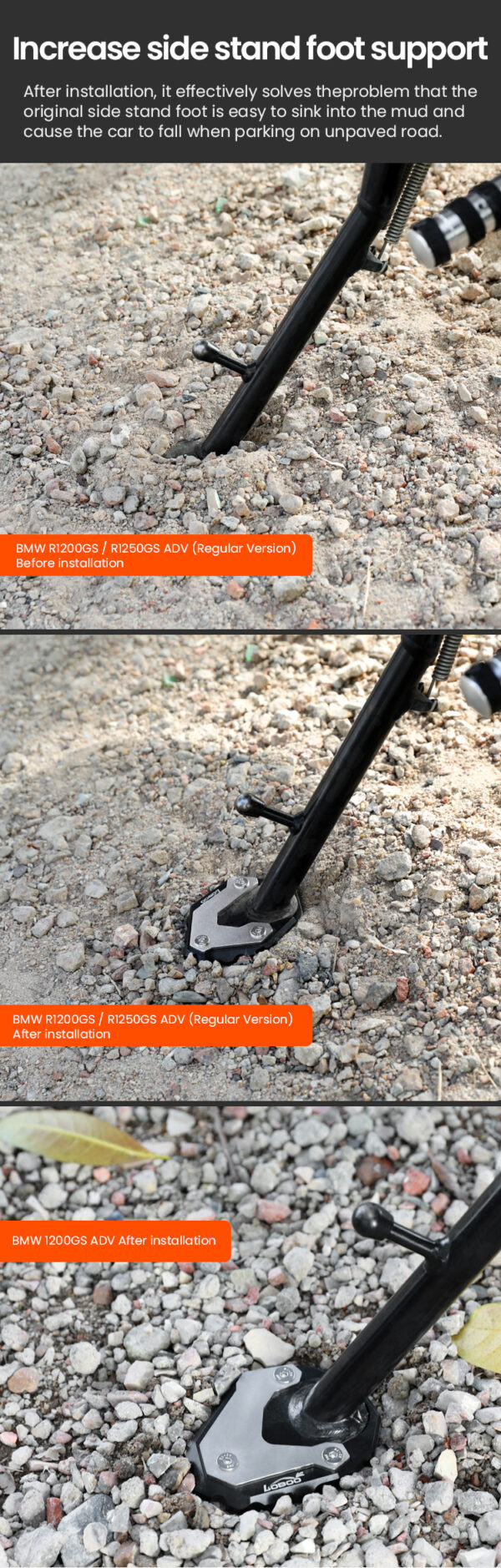 LOBOO Nakładka na stopkę boczną, aluminiowa do BMW R1200/1250GS ADV