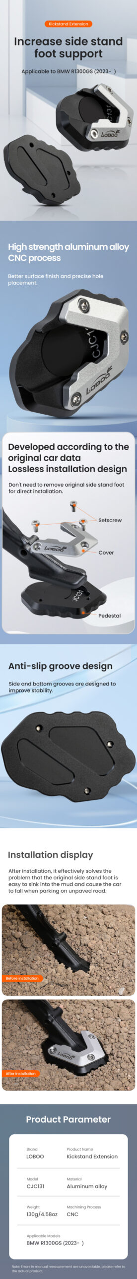 LOBOO Nakładka na stopkę boczną, aluminiowa do BMW R1300GS