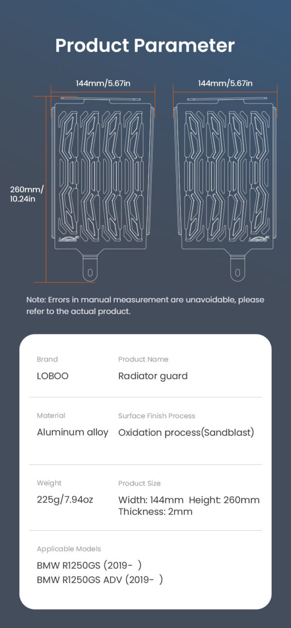 LOBOO Osłona chłodnicy aluminiowa do BMW R1250GS (2019-), BMW R1250GS ADV (2019-)