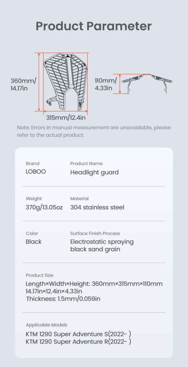 LOBOO Osłona przedniego oświetlenia do KTM 1290 Super Adventure S/R (2022-), stal nierdzewna, czarna