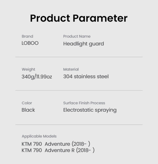 LOBOO Osłona przedniego oświetlenia do KTM 390ADV/790ADV, stal nierdzewna, czarna