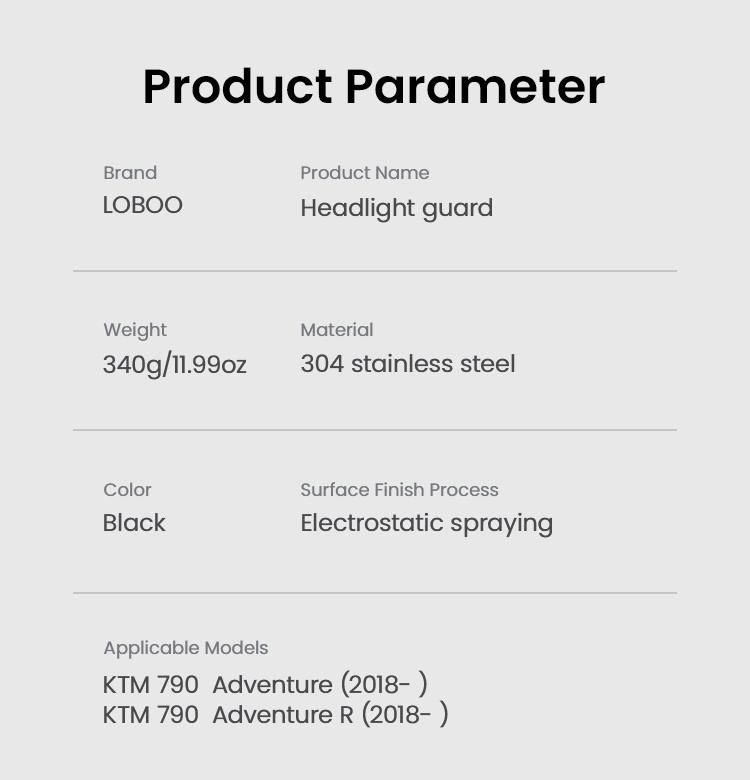 LOBOO Osłona przedniego oświetlenia do KTM 390ADV/790ADV, stal nierdzewna, czarna
