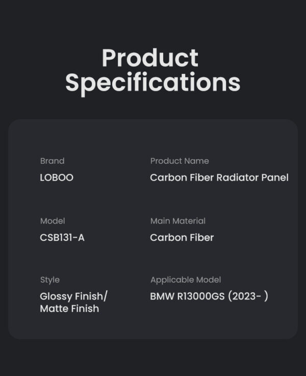 LOBOO Panel chłodnicy z włókna węglowego (czarny mat) do BMW R1300GS (2023-)