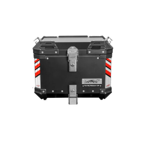 LOBOO PIKE Kufer centralny czarny 45L, aluminium, 2 zamki, wodoodporne, wewnętrzna siatka/paski mocujące bagaż