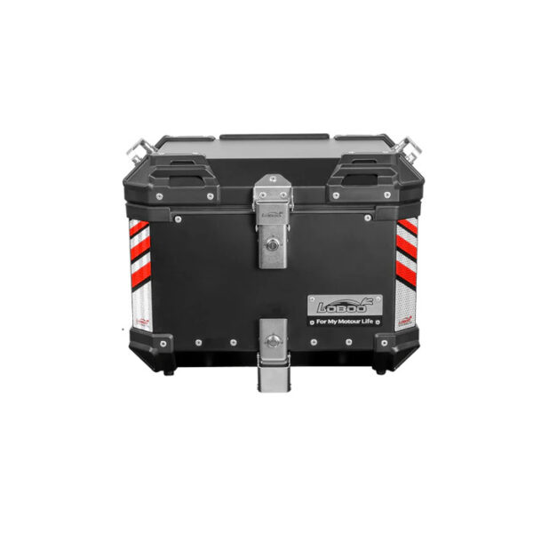 LOBOO PIKE Kufer centralny czarny 45L, aluminium, 2 zamki, wodoodporne, wewnętrzna siatka/paski mocujące bagaż