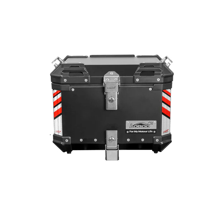 LOBOO PIKE Kufer centralny czarny 45L, aluminium, 2 zamki, wodoodporne, wewnętrzna siatka/paski mocujące bagaż