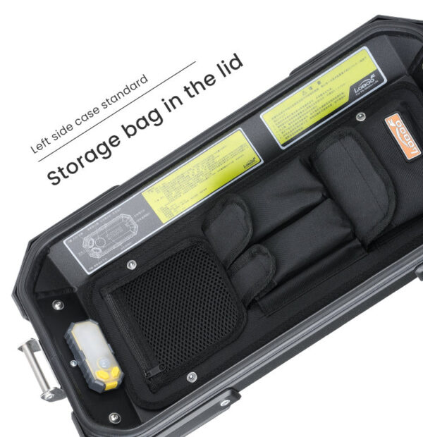 LOBOO PIKE Kufer centralny srebrny 36L, aluminium, 2 zamki, wodoodporne, wewnętrzna siatka/paski mocujące bagaż