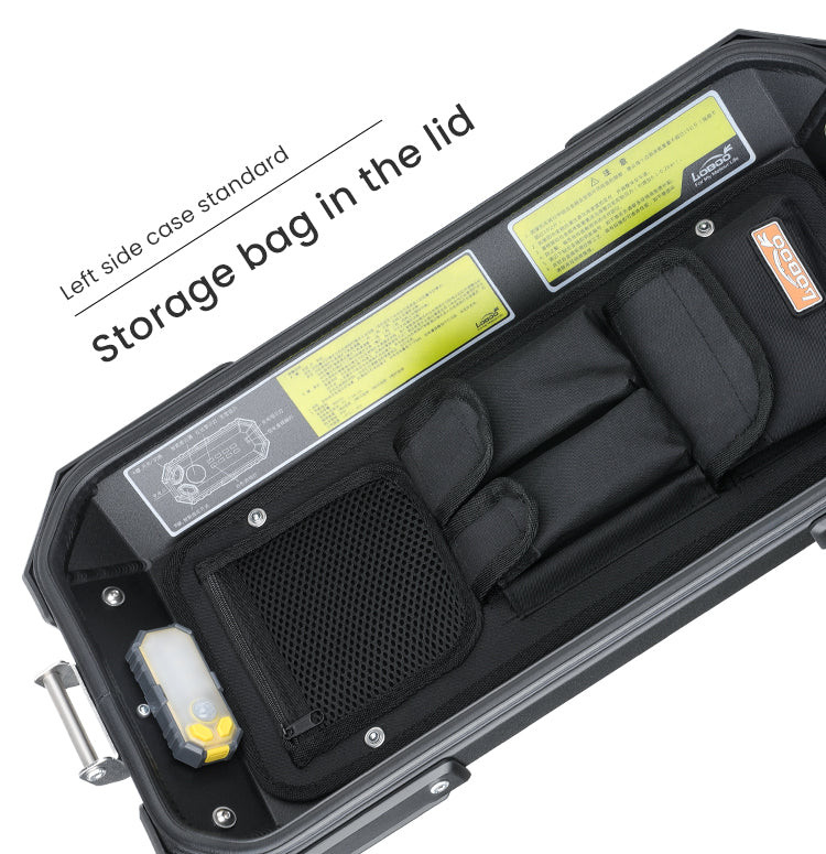 LOBOO PIKE Kufer centralny srebrny 36L, aluminium, 2 zamki, wodoodporne, wewnętrzna siatka/paski mocujące bagaż