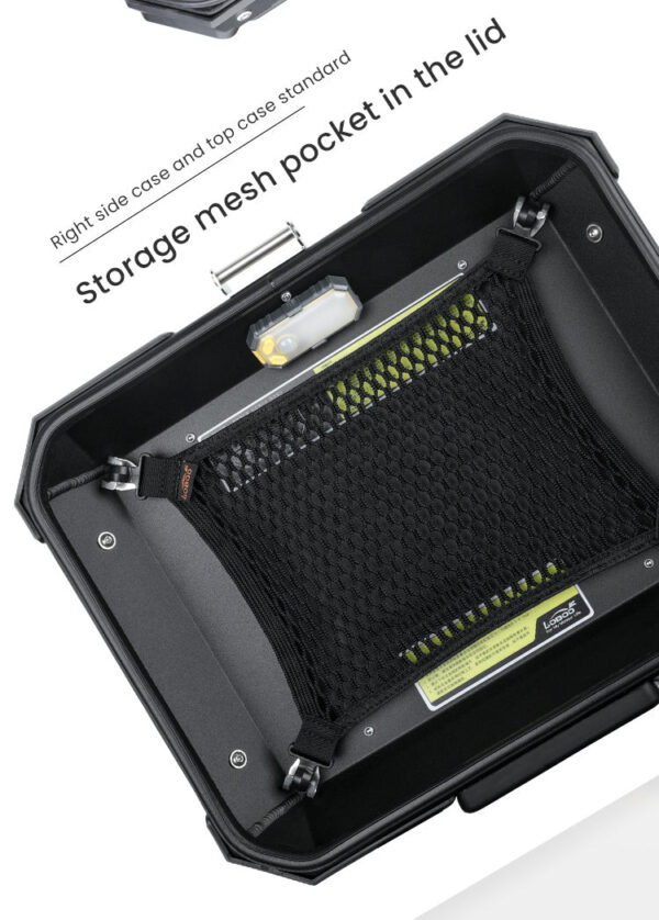 LOBOO PIKE Kufer centralny srebrny 36L, aluminium, 2 zamki, wodoodporne, wewnętrzna siatka/paski mocujące bagaż