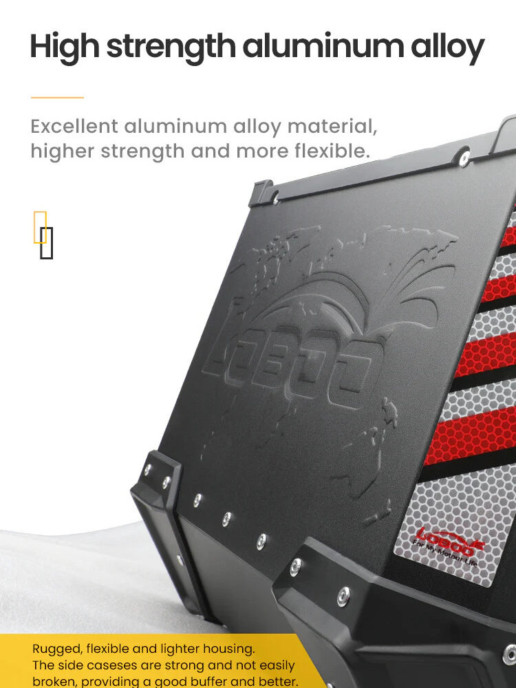 LOBOO PIKE Kufer centralny srebrny 36L, aluminium, 2 zamki, wodoodporne, wewnętrzna siatka/paski mocujące bagaż