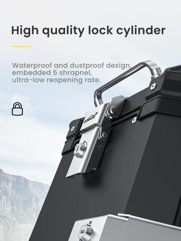 LOBOO PIKE Kufer centralny srebrny 36L, aluminium, 2 zamki, wodoodporne, wewnętrzna siatka/paski mocujące bagaż