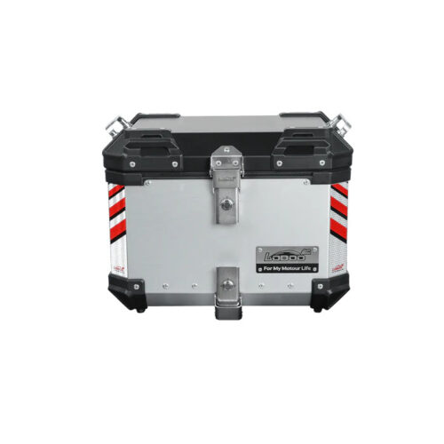 LOBOO PIKE Kufer centralny srebrny 45L, aluminium, 2 zamki, wodoodporne, wewnętrzna siatka/paski mocujące bagaż