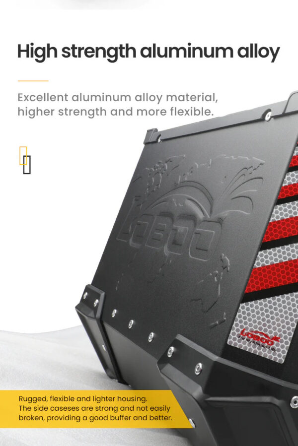 LOBOO PIKE Kufer centralny srebrny 45L, aluminium, 2 zamki, wodoodporne, wewnętrzna siatka/paski mocujące bagaż