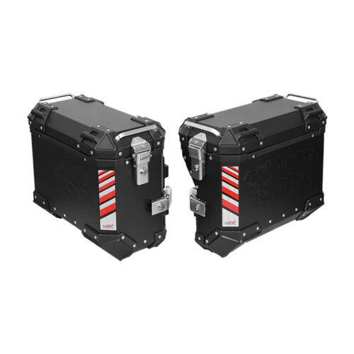 LOBOO PIKE Kufry boczne czarne 35+30L, aluminium, 2 zamki, wodoodporne, wewnętrzna siatka/paski mocujące bagaż, 1 komplet - 2 sz