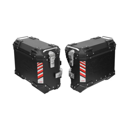 LOBOO PIKE Kufry boczne czarne 45+45L, aluminium, 2 zamki, wodoodporne, wewnętrzna siatka/paski mocujące bagaż, 1 komplet - 2 sz