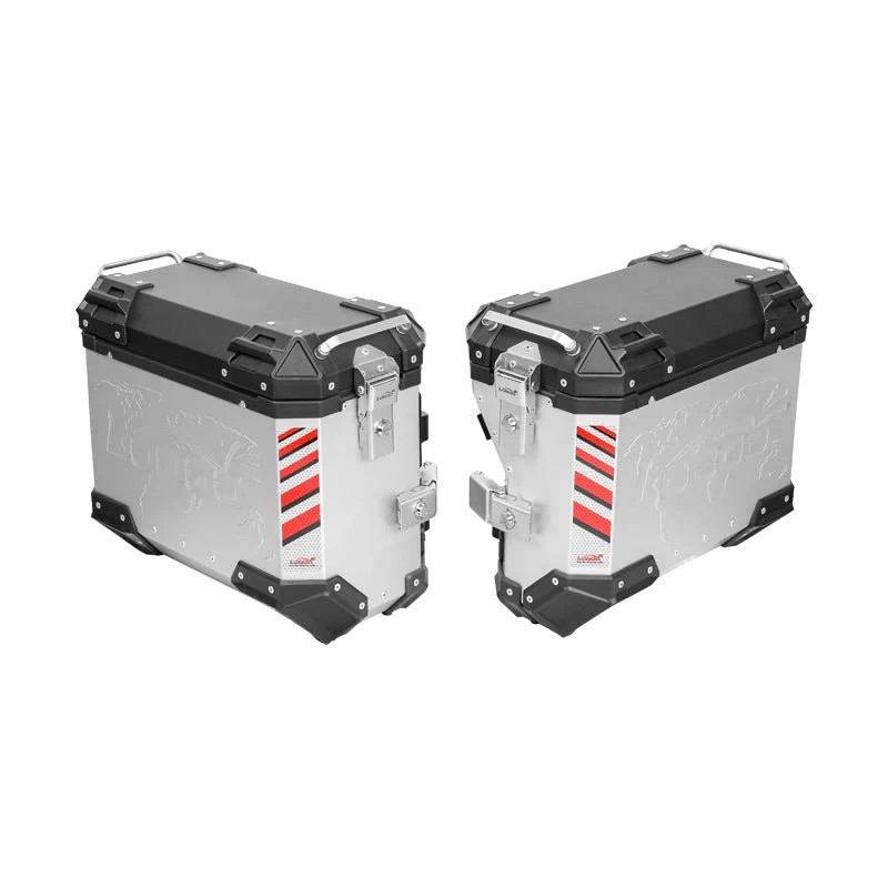 LOBOO PIKE Kufry boczne srebrne 35+35L, aluminium, 2 zamki, wodoodporne, wewnętrzna siatka/paski mocujące bagaż, 1 komplet - 2 s