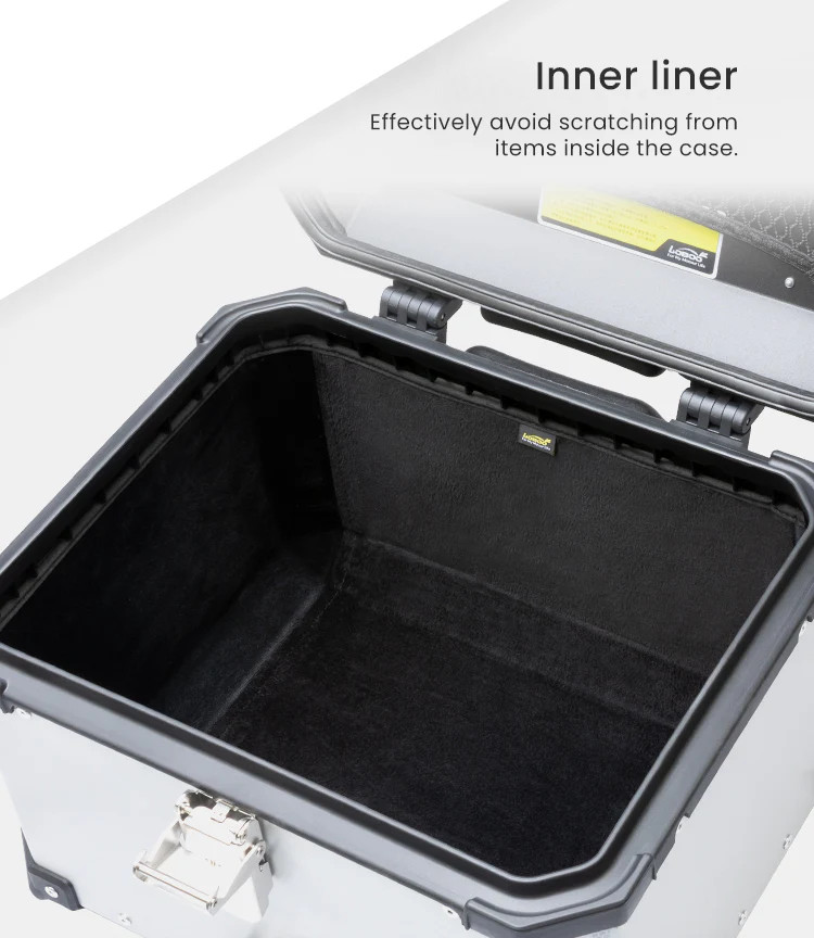 LOBOO PIKE Kufry boczne srebrne 35+30L, aluminium, 2 zamki, wodoodporne, wewnętrzna siatka/paski mocujące bagaż, 1 komplet - 2 s