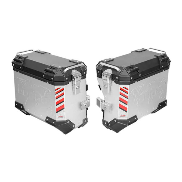 LOBOO PIKE Kufry boczne srebrne 35+30L, aluminium, 2 zamki, wodoodporne, wewnętrzna siatka/paski mocujące bagaż, 1 komplet - 2 s