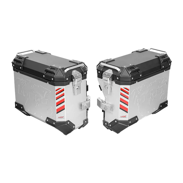 LOBOO PIKE Kufry boczne srebrne 35+30L, aluminium, 2 zamki, wodoodporne, wewnętrzna siatka/paski mocujące bagaż, 1 komplet - 2 s